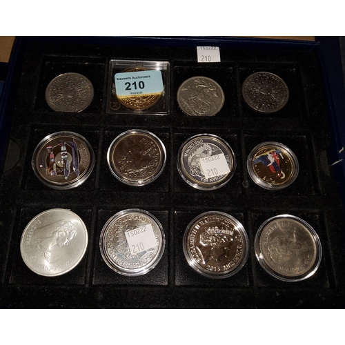 210 - A collection of modern commemorative coins on 3 trays