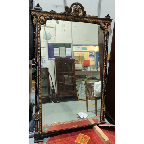 809 - A 19th century full length rectangular mirror in Aesthetic style ebonised and parcel gilt frame, hei... 