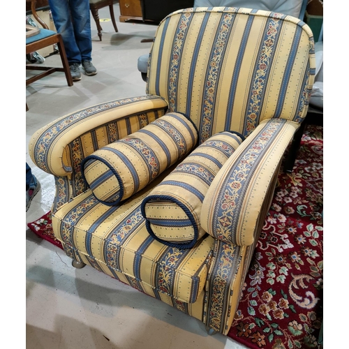 859 - An armchair reupholstered in yellow/blue regency stripe