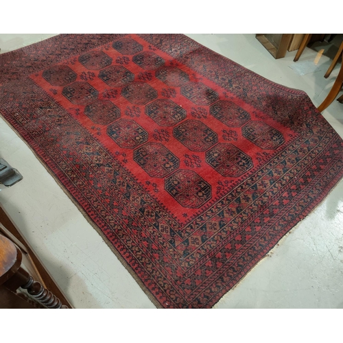 895 - A large hand knotted Bokhara carpet with red ground, 304 x 200 cm