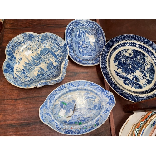 492 - a 19th century Derby oval bread dish, 28cm and a selection of 19th century English china plates