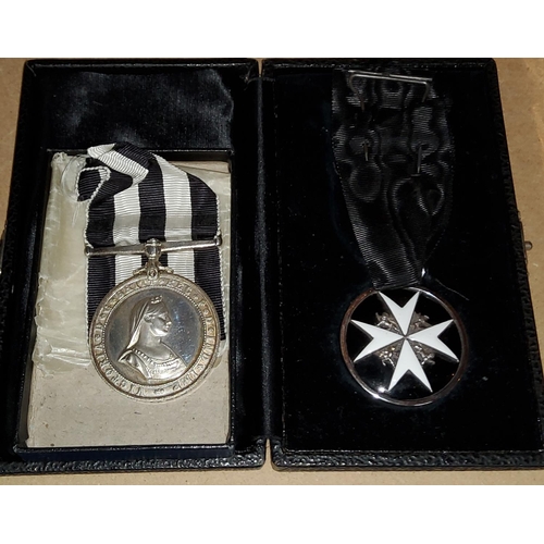 221 - St John's Ambulance Brigade:  pair of medals, one engrave CPS/SEN M Strang, Lancs, SJAB, 1951