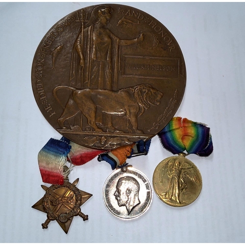269 - WWI:  a Casualty group 15 Star trio named to (1600) 30099 Pte W Nelson 1st/8th Btn Manchester R... 