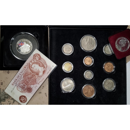283 - GB 1953 coin set, British Virgin Islands 10$, Churchill medal, Fforde 10s note