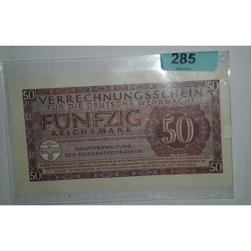 285 - A German Wehrmacht 50 mark note 1944