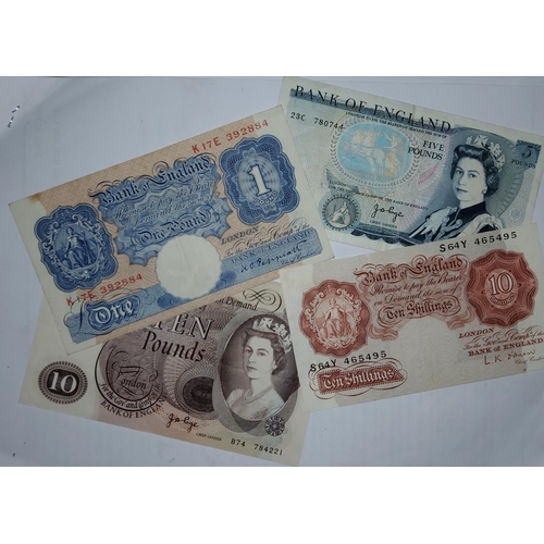 289 - GB:  4 banknotes, O'Brien 10s, Peppiatt £1, Page £5, Page £10