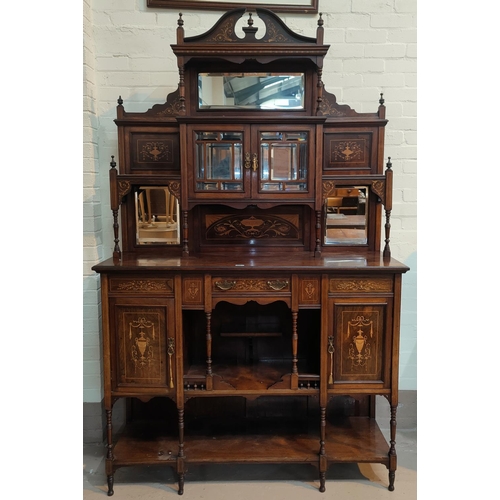 815 - An Edwardian rosewood full height side cabinet with mirror back in the Sheraton style, extensive cla... 