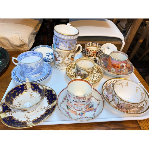 499 - A selection of 19th century English porcelain cups and saucers,