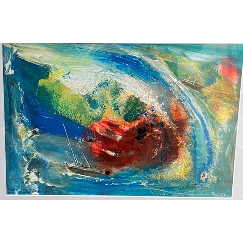 746 - David Wilde: Northern Artist, abstract scene 'Off the Cob, Llanfairfechan', acrylic on card, signed,... 