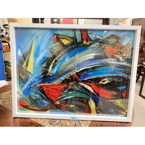 747 - David Wilde: Northern Artist, abstract scene 'High Tide, Port Penrhyn', oil on card, signed, 46 x 61... 