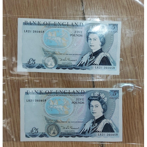 292 - GB:  2 Samuelson £5 notes, consecutive numbers with Offset printing