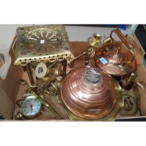 75 - A 19th century copper kettle with brass trivet