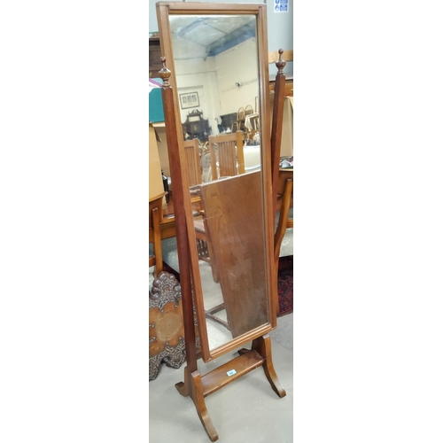 828 - A mahogany framed cheval mirror on splay legs