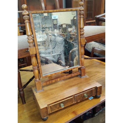 872 - An early 19th century dressing table mirror in mahogany frame, with 2 drawers to base