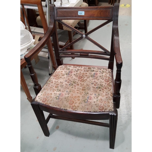 875 - A Regency period Cuban mahogany carver chair withy 'X' frame back, on reeded legs; a matching dining... 