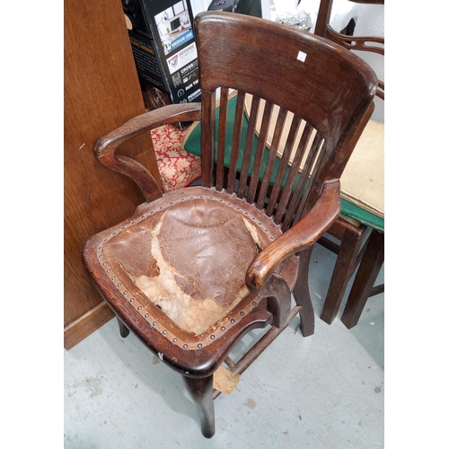 889 - A 1930's oak armchair with ladder back, on turned legs (seat requires upholstering); an early 20th c... 