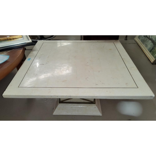 914 - A designer coffee table with white marble square top, on pedestal base