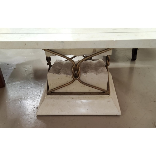 914 - A designer coffee table with white marble square top, on pedestal base