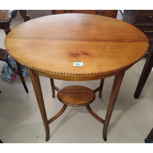 918 - An Edwardian oval inlaid mahogany occasional table with under shelf