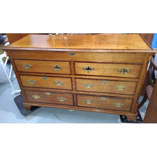 944 - A 19th century Lancashire oak chest with hinged lid, drawers below, various inlay and decorations&nb... 