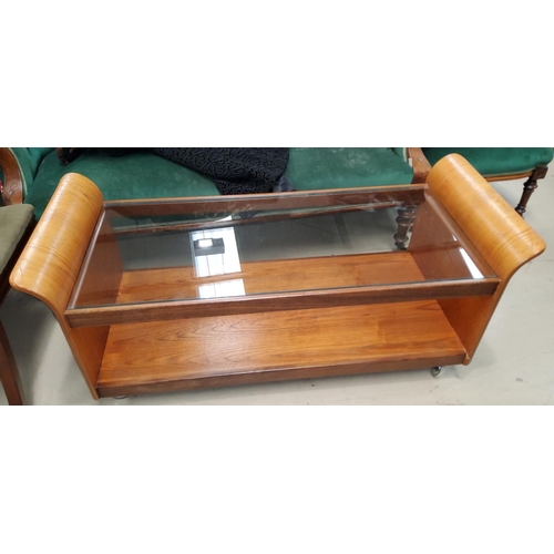 948 - A mid 20th century G-plan teak 'Lotus' coffee table with glass top and solid shelf under