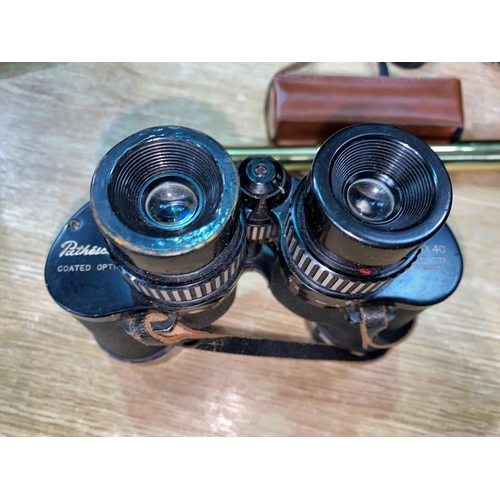 155 - A pair of Pathescope zoom field glasses, a modern captain’s style pocket telescope