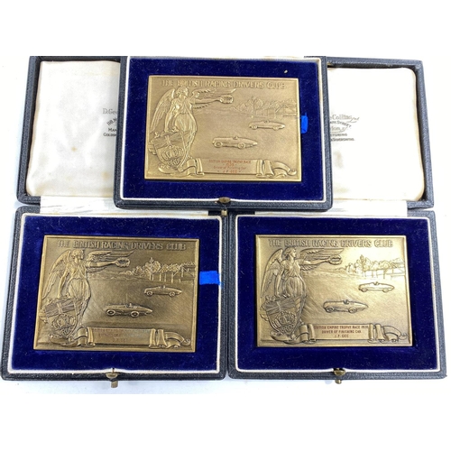 369 - THE BRITISH RACING DRIVERS CLUB, 3 bronze plaques 1938/9, in original presentation cases.