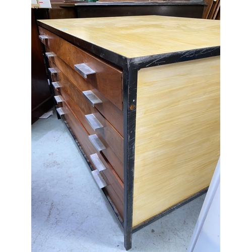 891 - A 1970's architects plan chest of 6 drawers in lightwood and mahogany, 115cm x 90cm x 71cm high