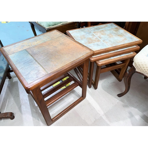 945 - A nest of mid 20th century teak, tile top tables and another tile top table