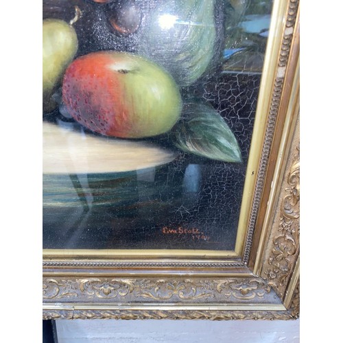750B - EVA STOTT: English early 20th century, oil on canvas still life with fruit, signed and dated 1904, 6... 