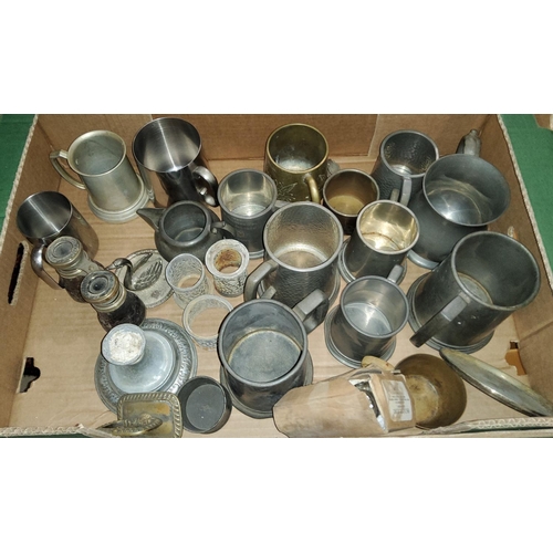 67C - A selection of pewter and other tankards, similar metal ware, a selection of costume jewellery inclu... 