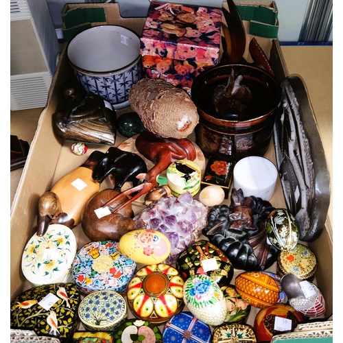 45 - A selection of decorative items and bric a brac, lacquer boxes etc including 2 Edwardian style ballo... 
