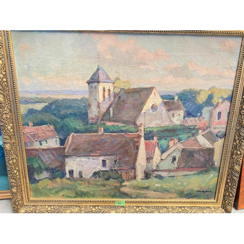 11 - Village with church, Impressionist style oil on canvas; other pictures
