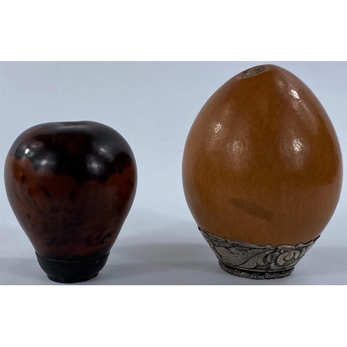 191 - A South America white metal mounted mate tea gourd with straw marked 800, 11 x 22cm and another gour... 