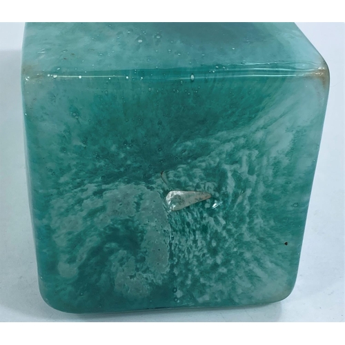 482 - A c. 1930's  Gray-Stan tall swirling green and white  glass square vase, designed by Elizabeth Grayd... 