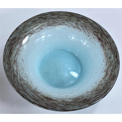 483 - A 1950's Monart mottled blue with Aventurini gold swirls bowl, Queen Mother chose colour, 22cm