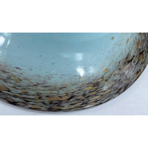 483 - A 1950's Monart mottled blue with Aventurini gold swirls bowl, Queen Mother chose colour, 22cm