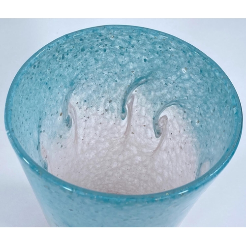 484 - A Scottish Vasart glass vase with white and green swirls , ht. 19cm