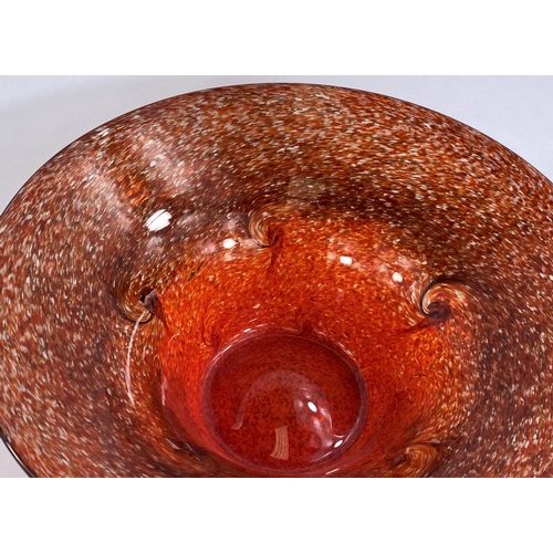 485 - A circa 1960's Strathearn glass bowl with mottled red swirl with leaping salmon, signed to base, dia... 