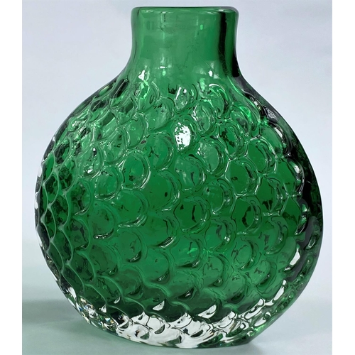 522 - A Whitefriar's bottle green puffer fish vase, height 14.5 cm; a similar coloured bowl with crimped r... 