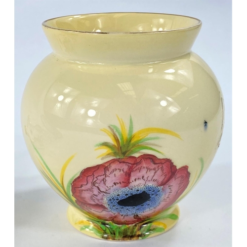 524 - A Carltonware vase with poppies on pale yellow ground, base lettered Jn9/3639 4194, height 1.5 cm; a... 