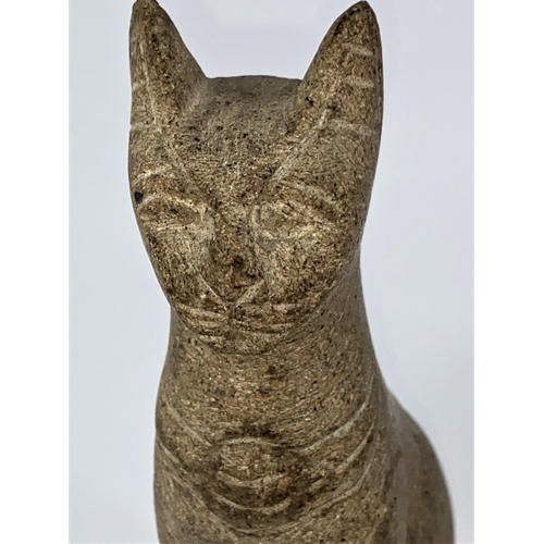 526 - A stone figure of an Egyptian cat; a Kutani 2-handled vase