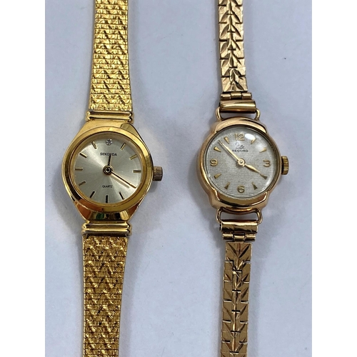 628 - A lady's 9ct hallmarked gold RECORD watch and bracelet strap, 15.9gm gross; a Lady's Sekonda wristwa... 