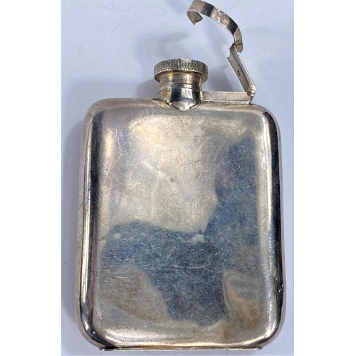 726 - A monogrammed hallmarked silver hip flask, Sheffield 1941 3oz (collar a.f)4 dents noted on reverse l... 