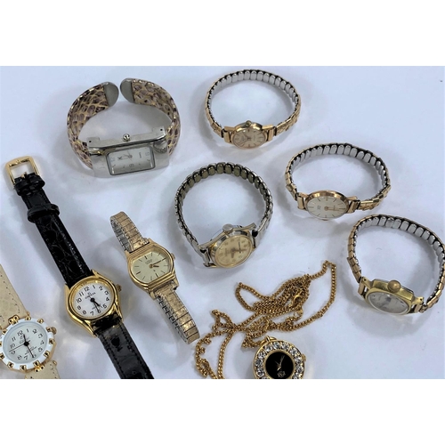 727 - A Rotary 9ct hallmarked gold ladies wristwatch on expandable strap;a Waltham ladies wristwatch and o... 