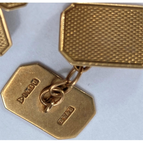 730 - 2 pairs of engine turned 9ct hallmarked gold cufflinks 11.5gms