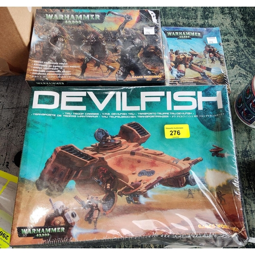 276 - A selection of Games Workshop Warhammer 40,000 still sealed and boxed, Devil Fish APC (box knocked a... 