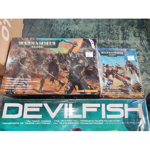 276 - A selection of Games Workshop Warhammer 40,000 still sealed and boxed, Devil Fish APC (box knocked a... 