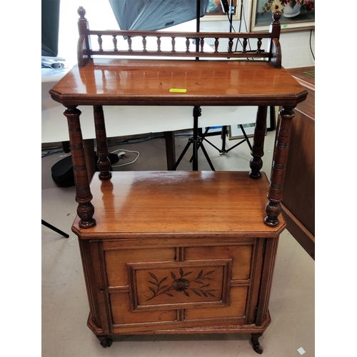 817 - A Victorian mahogany what-not with cupboard below, turned supports, width 60.5cm x height 110cm