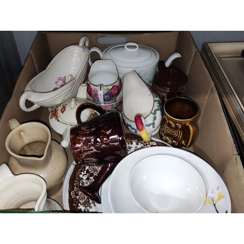 23 - A part tea set; a Royal Doulton Burns plate; a stoneware 'foot warmer'; decorative china and glass